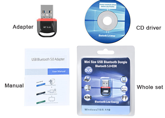 5VDC EDR 5.0 Bluetooth Dongle For Desktop Windows 10 33ft Transmission Range