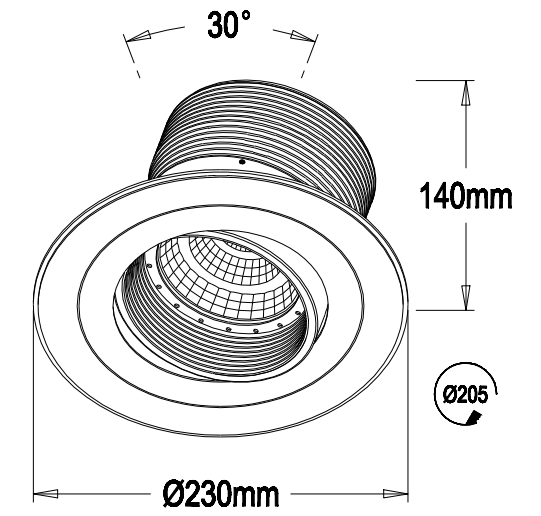 High power Lumen 60W 6000Lm 205mm cut out 180 degree adjustable of Led recessed8 downlight 3 year warranty