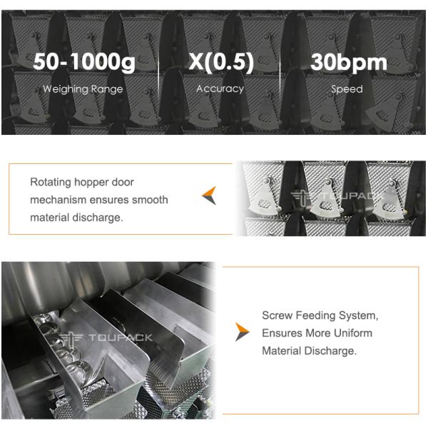 7-Head Linear Flipping Combination Weigher Packing Machine For Tilapia Fish Parrotfish Shell