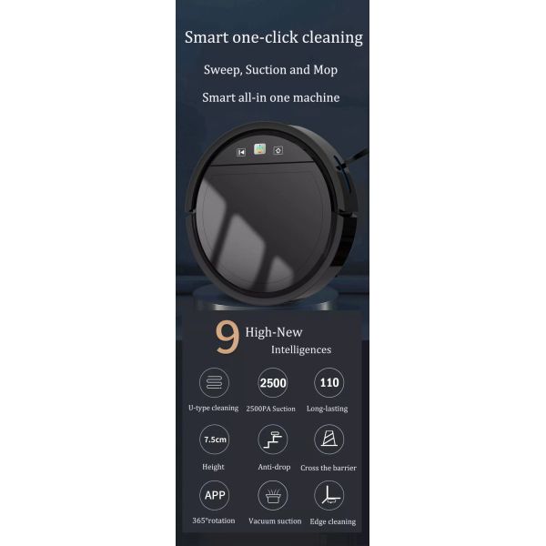 Glomarket Smart Home Tuya Robotic Auto Vacuum Cleaner 2500mah Battery Multifunction