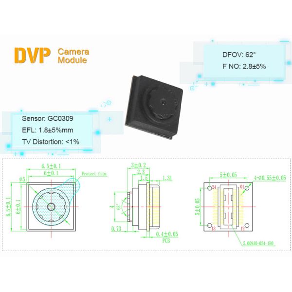 0.3MP 24 Pin VGA DVP Fixed Focus CMOS Camera Module GC0309 62 Degree
