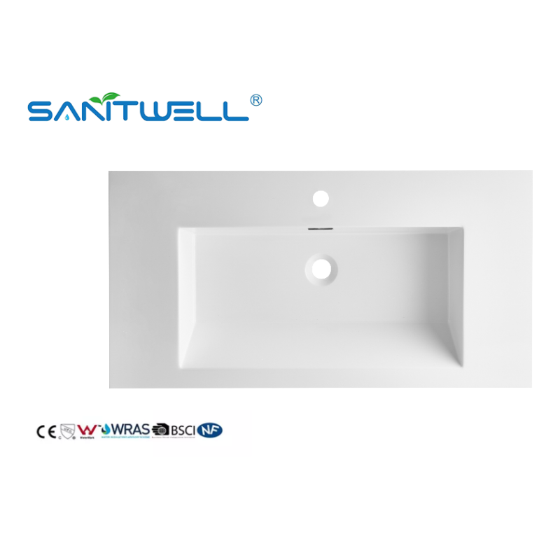 Various Size Sanitary Ware Stone Resin Basins Customized Solid Surface Rectangle Shape Washing Hand Basins For Bathroom