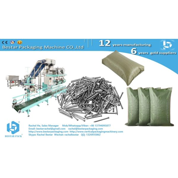 A semi-automatic packaging machine for weighing and filling 20 kilograms of screws