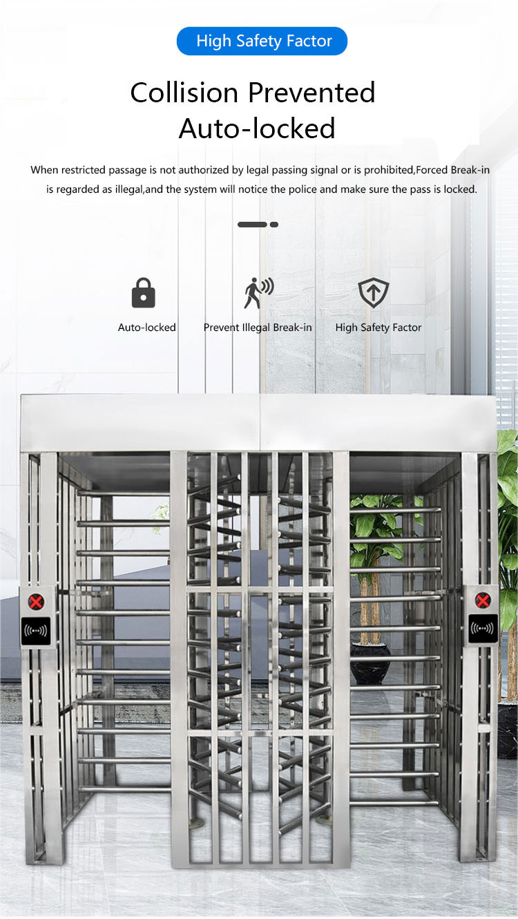 Gym Full Height Pedestrian Turnstiles Access Control System Self Lock