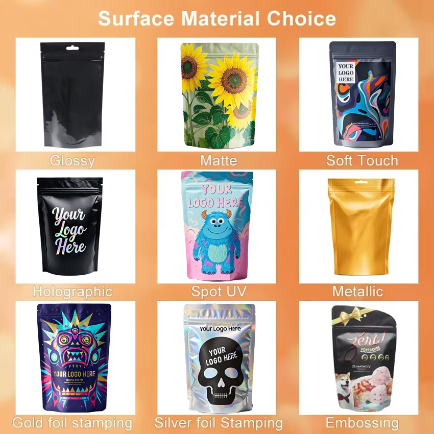 Custom Printed Stand Up Zipper Pouches for Food Packaging MOQ 1000pcs