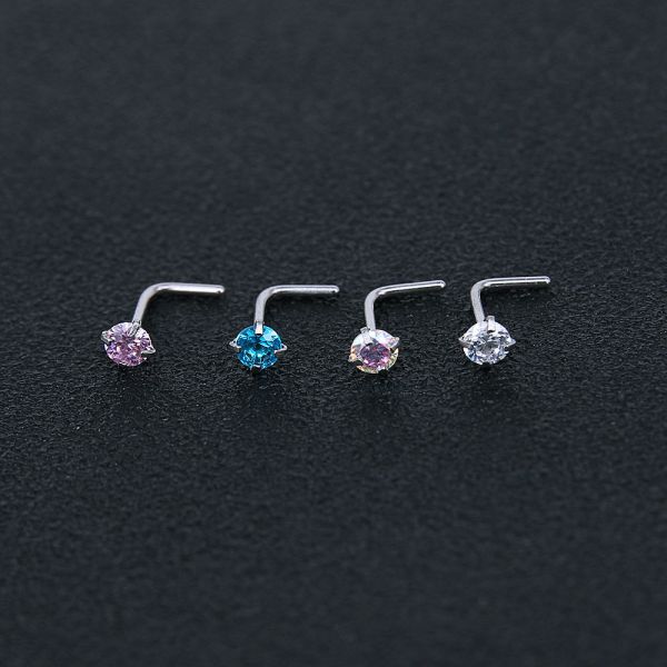 Heart Nose Stud l Shape Stainless Steel Crystal Rhinestone Nose Piercing Jewelry Nose Rngs And Studs