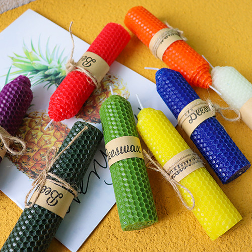 Diy Multi Colors Pillar Hand Rolled Beeswax Taper Candles For Spell