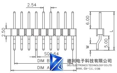 2.54MM Male Pin Header Connector , Vertical Through Hole PCB Pin Header