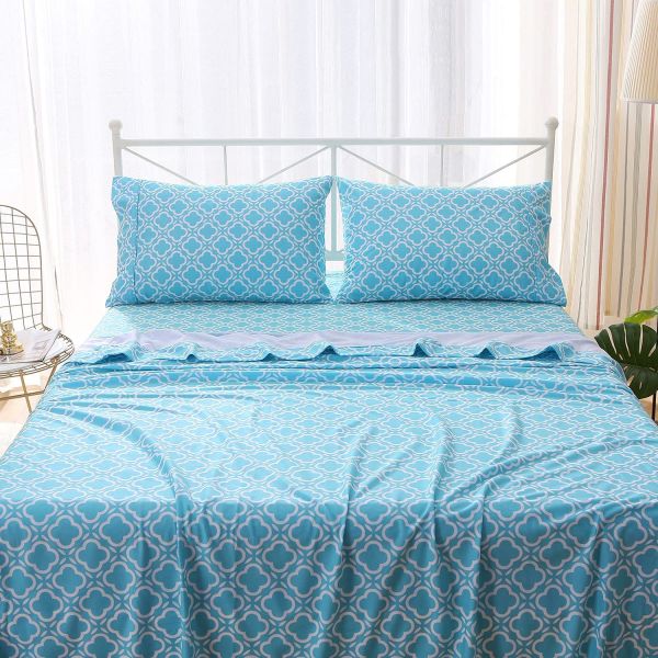 Customized Microfiber Flannel Sheet Set -Luxury Printed 4 Piece Bedding Collection for Hotel