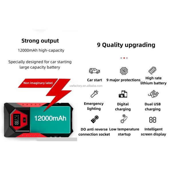 20000mAh Hybrid ESS Car Battery Jump Starter Power Bank With Tire Portable Car Jump Starter And Air Compressor Peak 600A