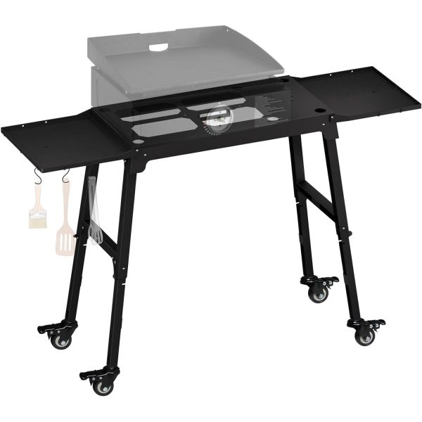 2-3Kg Universal Portable Folding Grill Table with Caster Wheels and Double Side Shelf
