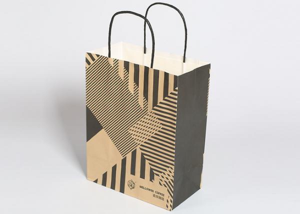Buy Kraft Reusable Shopping Bags , Fashion Striped Paper Bags With Handles at wholesale prices
