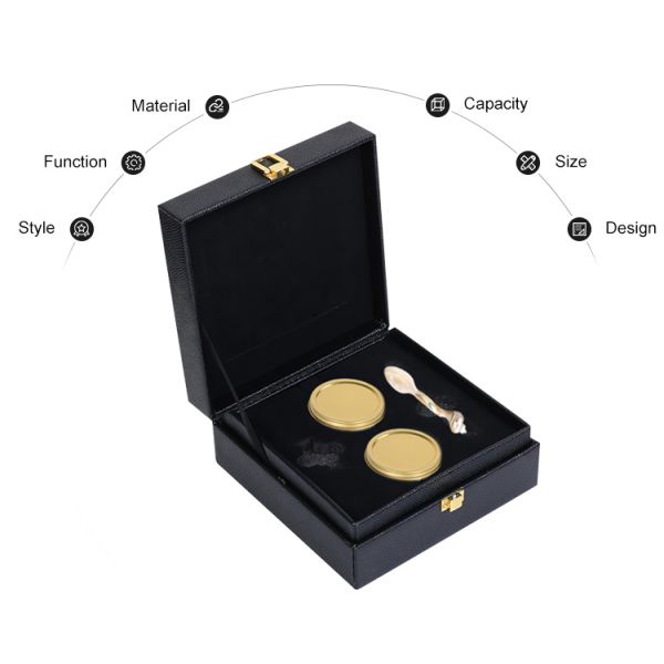 Luxury MDF Leather Cardboard Caviar Gift Box Packaging With Foam Insert