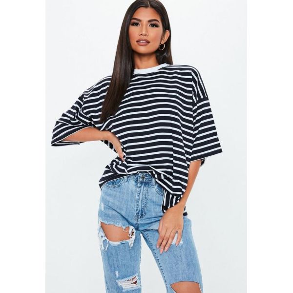 Oversized Custom Stripe Drop Shoulder T Shirt Printing