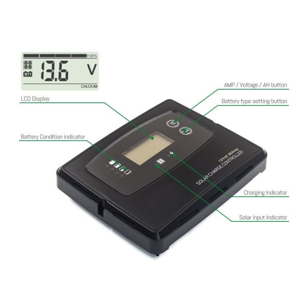 PWM Digital Solar Charge Controller with 760W PV Power 12V Temperature Compensation and 40A Charging Current