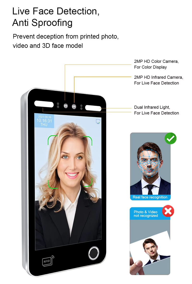 Linux Realtime Biometric Fingerprint Face Recognition Access Control Terminal Code Dynamic AI Visible Light Card WiFi Touch