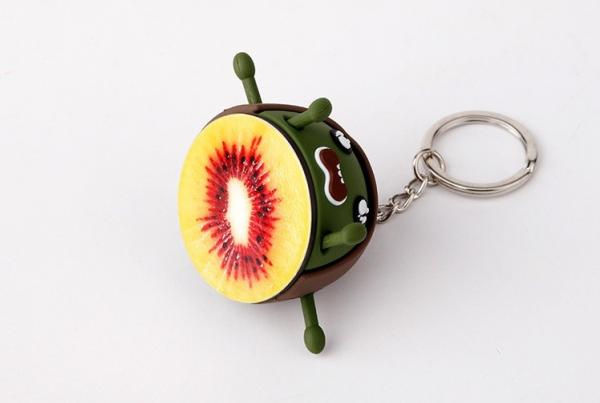 Custom Promotional Soft PVC Rubber Kiwi Fruit Miniature Key Chain Ring Attached To Metal Key Chain And Ring