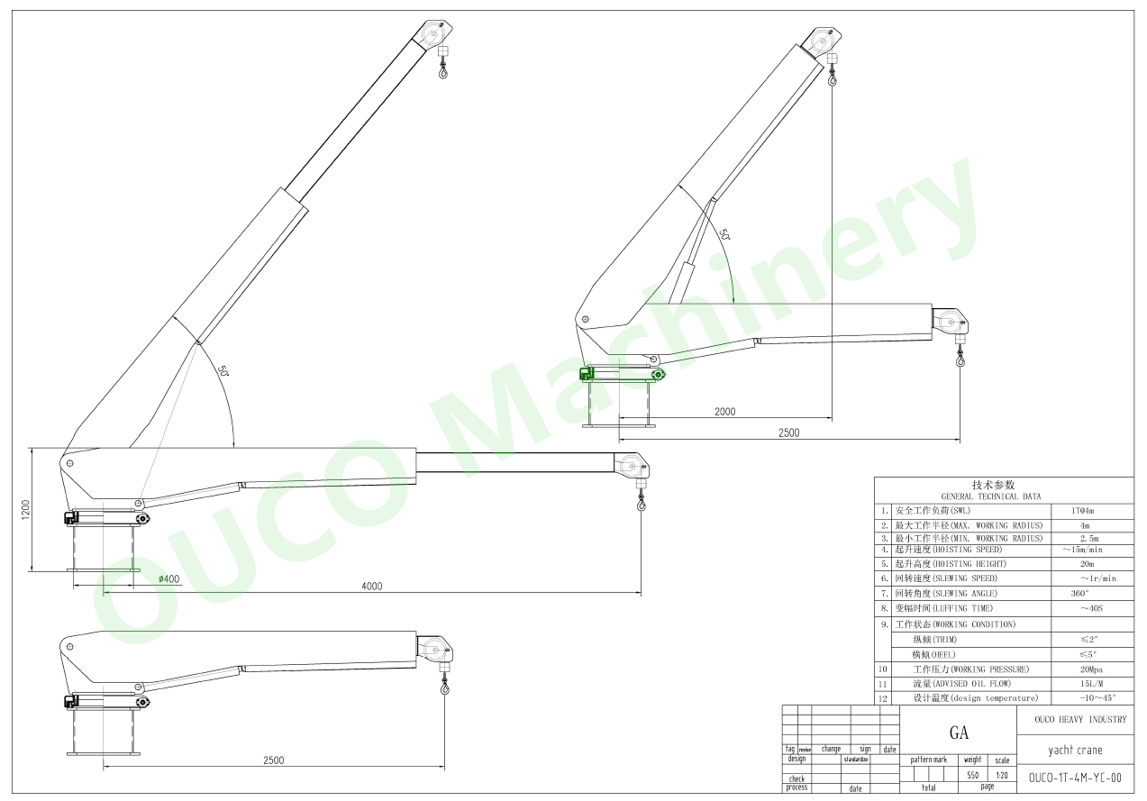 4m Telescopic Radio Remote Control CCS Ship Deck Cranes