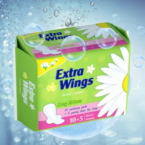 Quality High Absorb Cotton Night Use Sanitary Napkin 280mm Period Pads With Wings for sale