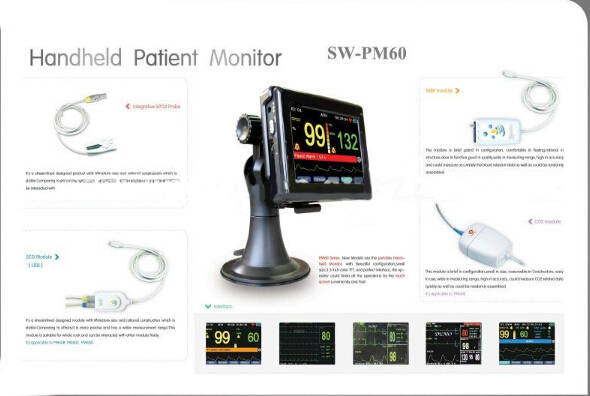 PM60D ECG,Spo2,NIBP,PR portable handheld mini patient monitor