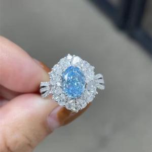 China IGI Certified Lab Diamond Jewelry 1.99ct Blue Oval Cut Wedding Ring on sale
