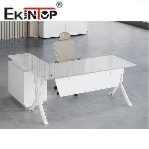 China Ekintop L Shaped Office Computer Desk Modern Executive Glass Desk on sale