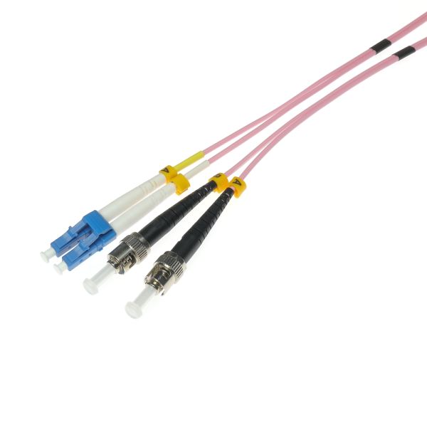 LC-ST OM3 Multimode Fiber Optic Duplex Patch Cord Pink Color