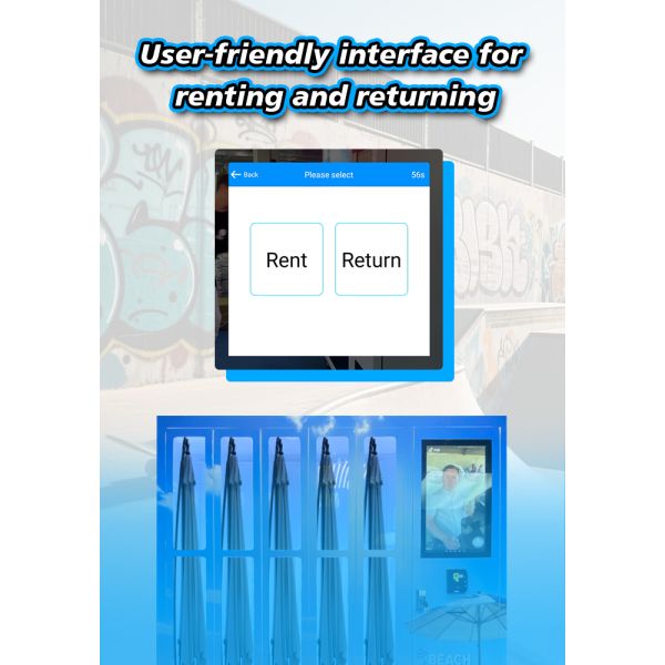 Beach Sun Umbrella Rental Vending Machine Outdoor Solution with Card Reader