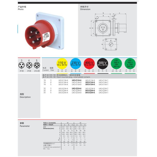 3P 16A Novel Design Industrial Plug And Socket Anti - Corrosion Proction