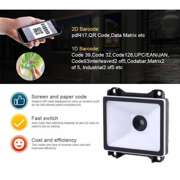 QR Code Fixed Mount Barcode Scanner RD4300 5mil Resolution White LED Light Source