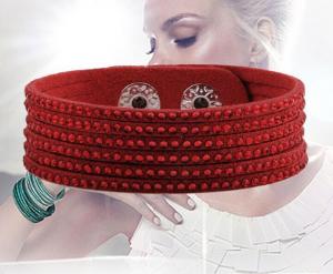 China Multi strands velvet leather cuff bracelet studs leather bracelet on sale