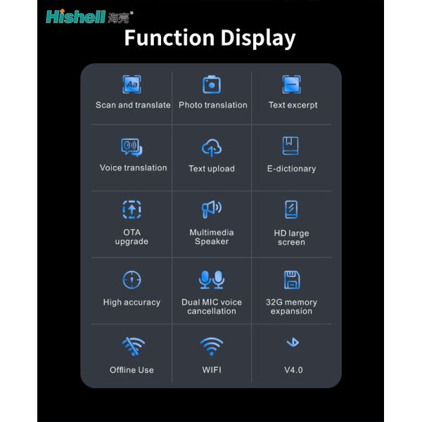 Hishell 1800mAh Voice Language Translators , Portable Scanning Dictionary Pen