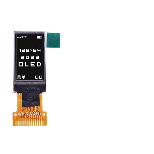 0.77 inch white PMOLED display 128*64 dots 13PINS SPI interface driving IC SSD1312